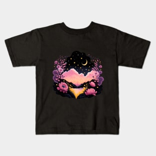 Mountains Flowers Starry Night Kids T-Shirt